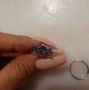 Moon and stars amethyst ring